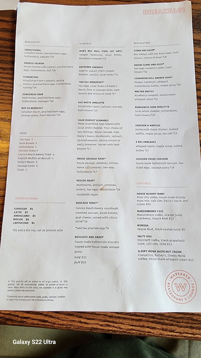 The Wayfarer Restaurant & Lounge Menu - Image 6